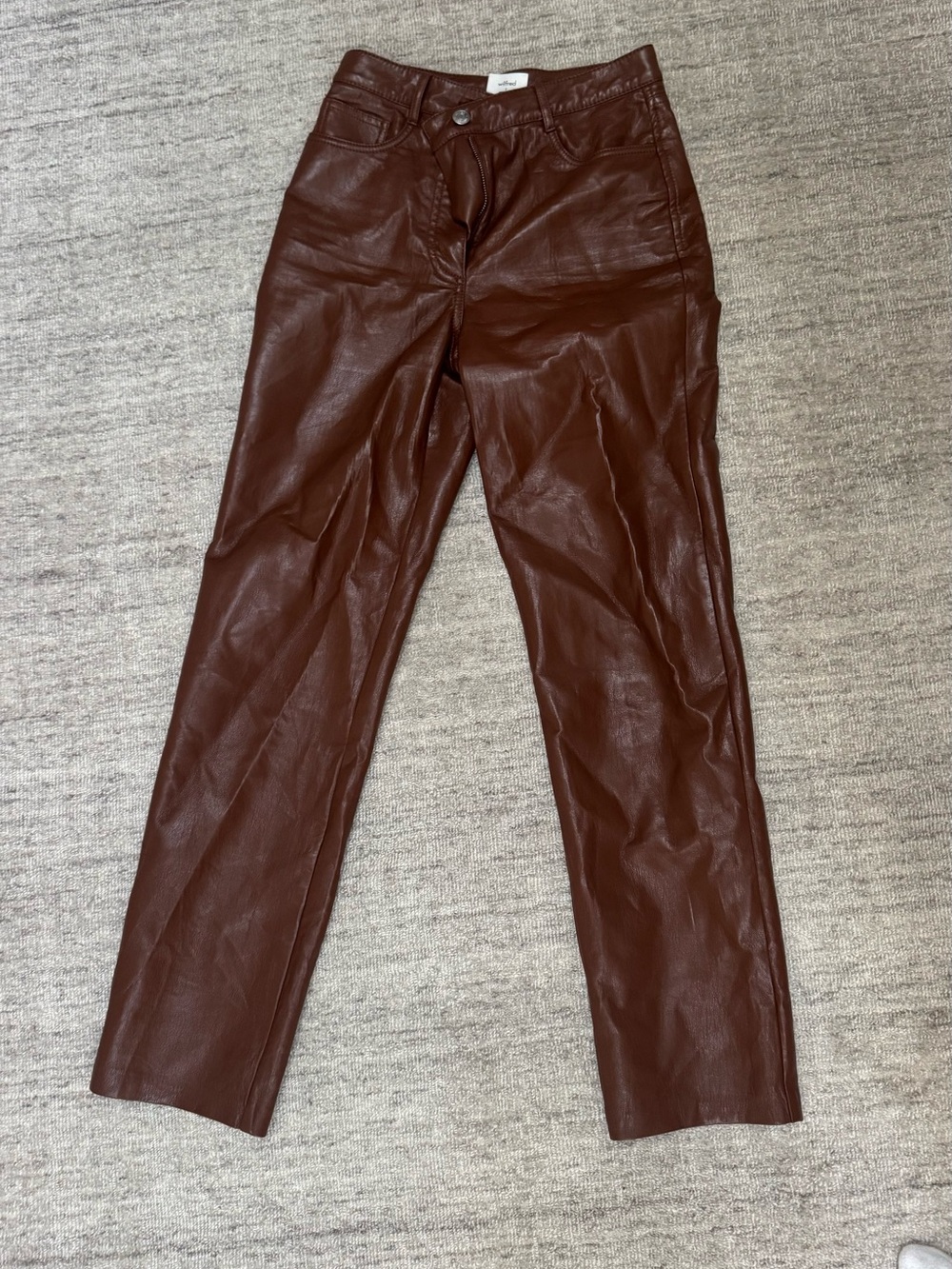 Aritzia Straight-Leg Leather-Look Pants in Dark Brown